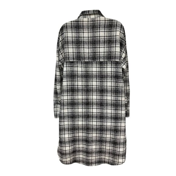 Vici Small Plaid Button-Down Longline Shirt Jacket In Black & White Oversized Si - Picture 10 of 10